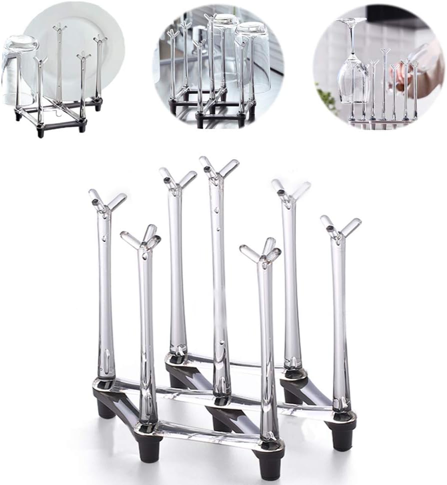 Marbrasse Retractable Cup Drying Rack, Drinking Glass and Sports Bottle Drainer Stand, Plastic Bag Dryer with Non-Slip Bottom for Kitchen Countertop