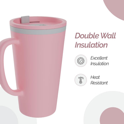 Copco Cone Desk Mug, 16 oz (Set of 2) - Double Wall Insulated Mugs with Handle, Reusable Tumbler Set with Twist-Off Spill Resistant Lid, BPA-Free, Microwave & Dishwasher Safe (Orange/Mustard)
