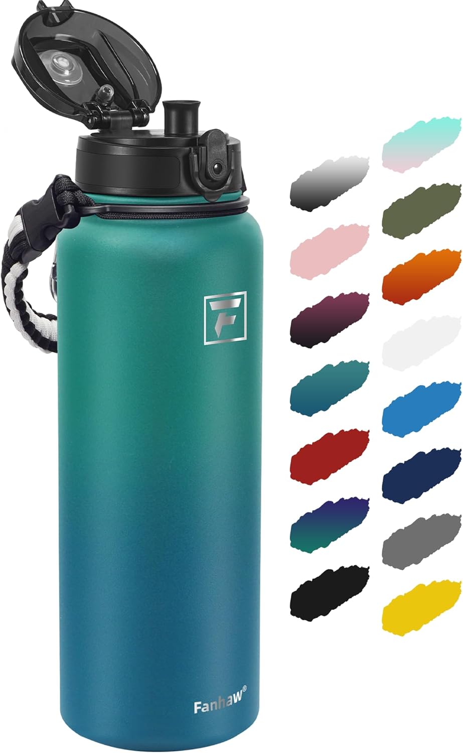 Fanhaw 20 oz Insulated Stainless Steel Water Bottle with Anti-Dust Chug Lid, Leakproof Vacuum Metal Everyday Use Bottle for Kids, Teens & Adults, Back to School Essentials (Green Blue)