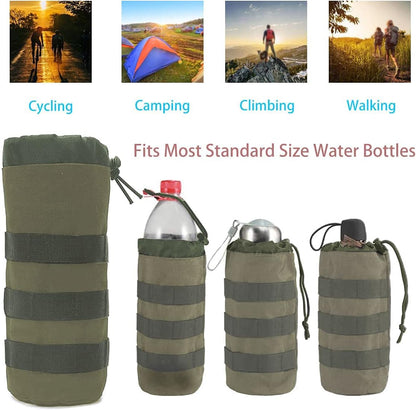 Tactical MOLLE Water Bottle Pouch, 3-Way Attachment: Backpack MOLLE, Belt Loop & D-Ring Hook, Anti-Swing 1000D Nylon Bottle Holder for Hiking Hunting, Fits 18-25oz Flasks
