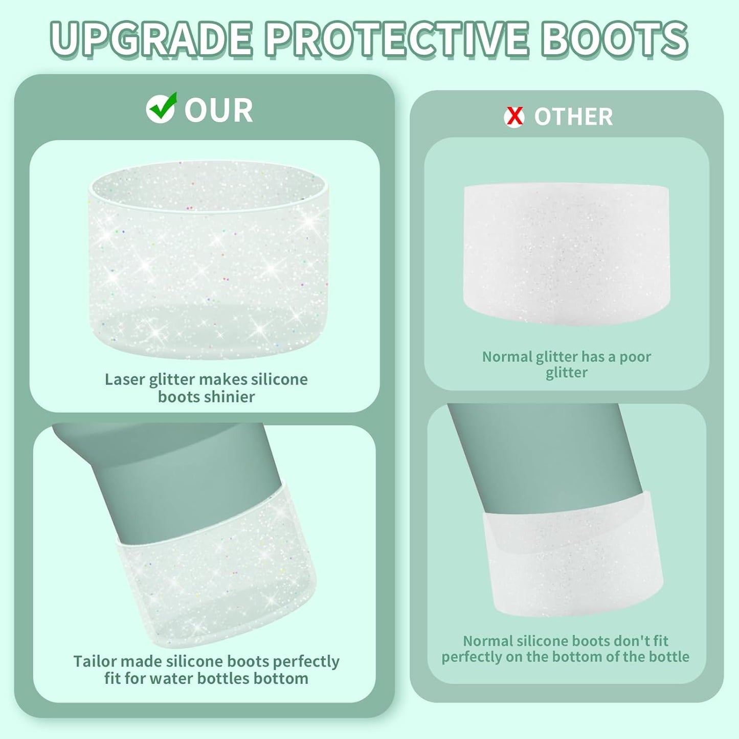 WUQID Protective Bling Silicone Boot Sleeve, Compatible with Stanley Tumbler 20-40oz & Hydro Flask Bottle 12oz-24oz, Glitter Reduces Dents Sleeve Cover for More Bottles/Tumblers Bottom of 2.83-2.95in