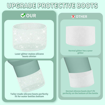 WUQID Protective Bling Silicone Boot Sleeve, Compatible with Stanley Tumbler 20-40oz & Hydro Flask Bottle 12oz-24oz, Glitter Reduces Dents Sleeve Cover for More Bottles/Tumblers Bottom of 2.83-2.95in