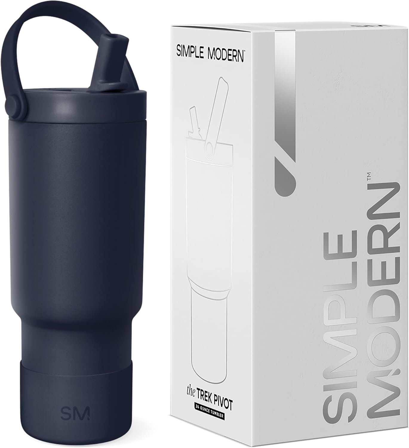 Simple Modern Trek Pivot | 24oz Kids Flip Straw Tumbler with Handle and Silicone Boot | Insulated Water Bottle Stainless Steel Cup | School Travel Jug | Seaside