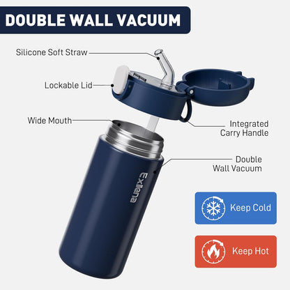 Exllena 10oz Small Insulated Water Bottle with One-Touch Soft Straw Lid, Double-Wall Vacuum Small Travel Water Bottle for Cold&Hot Drinks–Leak-Proof, Mini Flask for Handbag, Yoga, Sport(Mint)