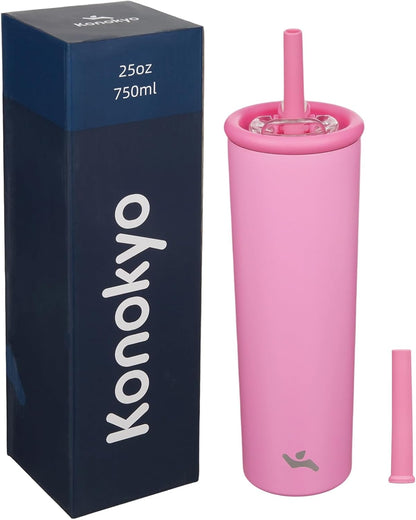 Konokyo 25oz Insulated Tumbler with Lid and Straw, Reusable Iced Coffee Cup with Lid, Travel Coffee Mug, BPA-Free, Leak-Proof and Durable, Oasis
