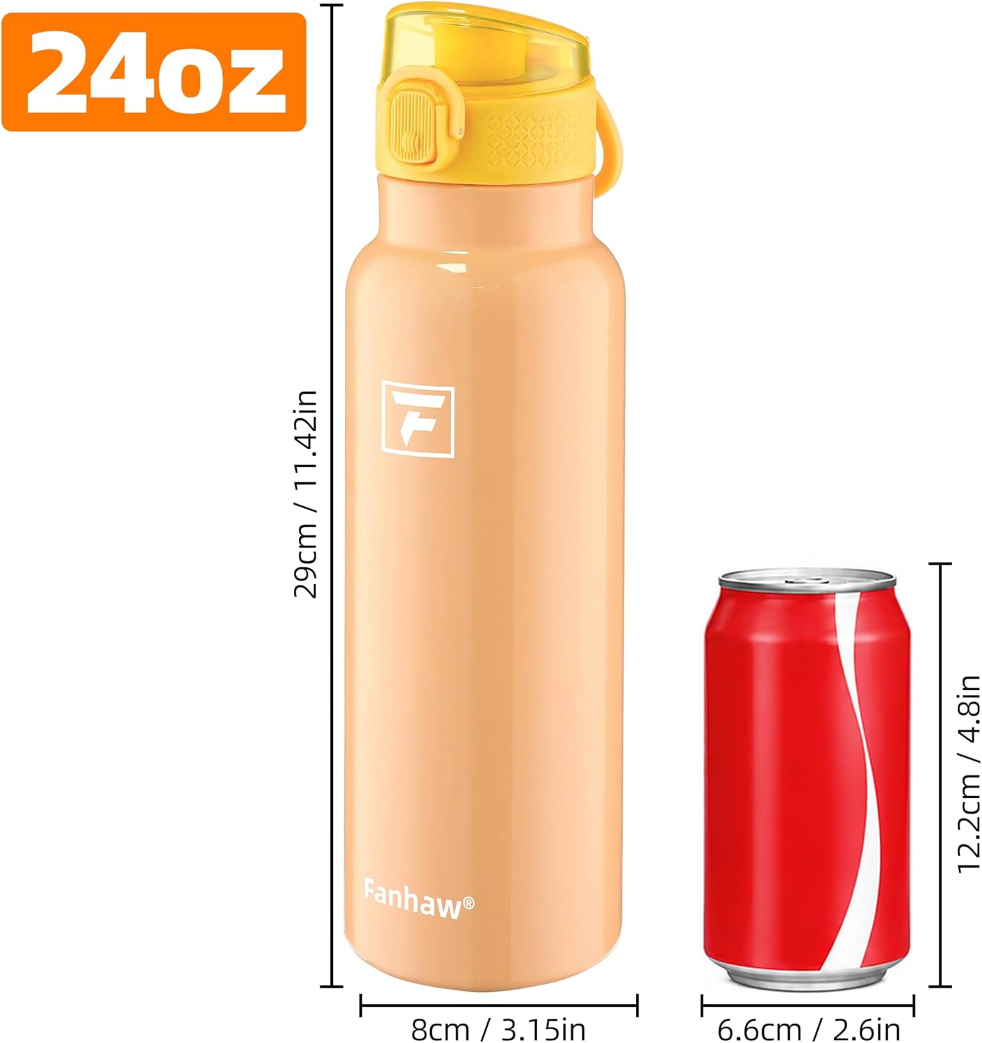 Fanhaw 24 oz Insulated Water Bottle with Soft Silicone Spout Lid, Leakproof Stainless Steel Vacuum Bottle for School, Sports& Daily Use, Kids, Teens& Adults, Back to School Essentials (Pink)