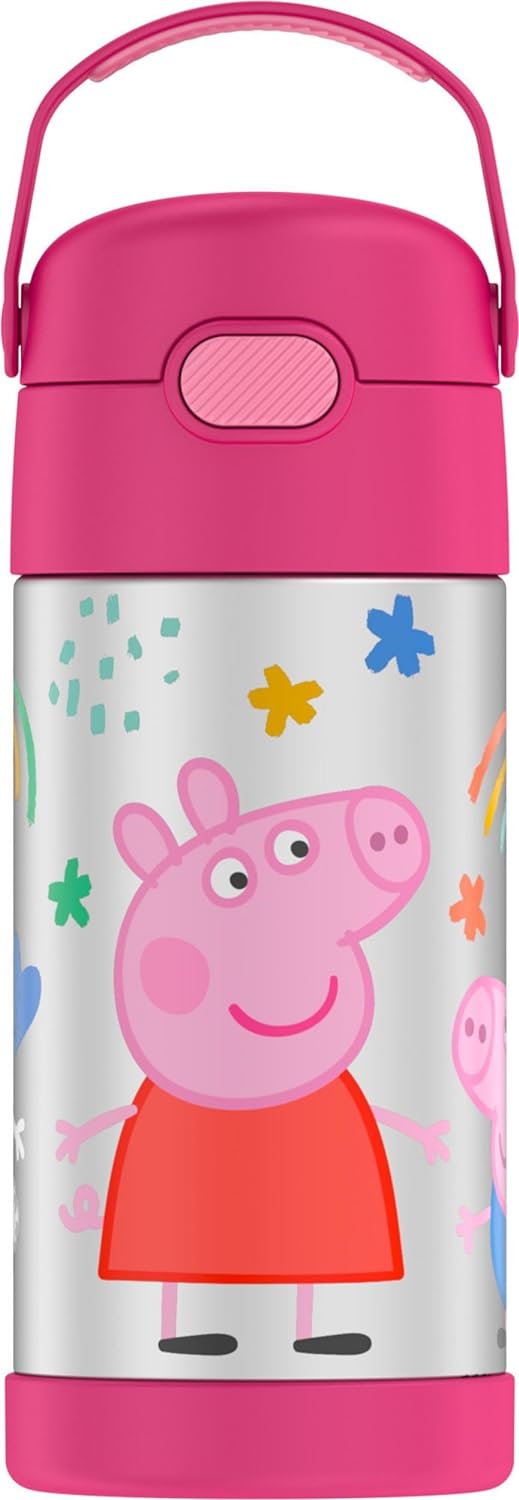 THERMOS FUNTAINER Water Bottle with Straw - 12 Ounce - Kids Stainless Steel Vacuum Insulated Water Bottle with Lid, Bluey - Colors A