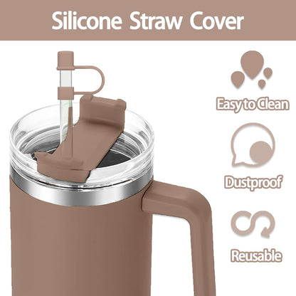 6PCS Silicone Straw Covers Cap Compatible with Stanley Cup 30-40 oz Tumbler with Handle 10mm Straw Toppers，Dust-Proof Reusable Straw Cover for Stanley Cup Accessories (Black)