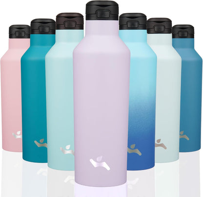 Konokyo Insulated Water Bottle with Straw,25 OZ Double Wall Vacuum Stainless Steel Water Flask with 2 Lids,Black