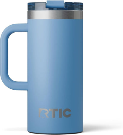 RTIC 20oz Road Trip Travel Mug with Lid and Handle, Ceramic Lined, Insulated, Stainless Steel, Metal, Double Wall Vacuum-Insulation, Portable Coffee, Tea Cup for Hot and Cold Drink, Black