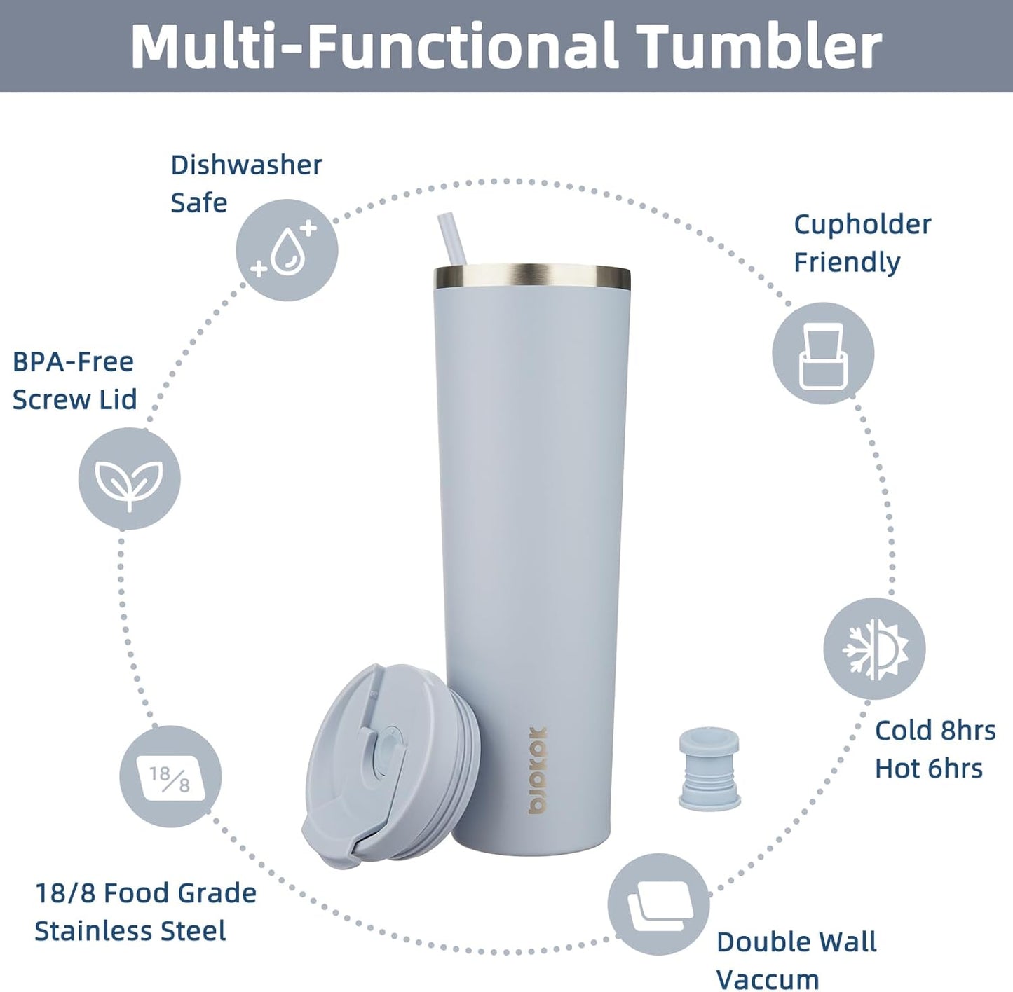BJPKPK 4 Pack Tumbler with Lid and Straw,30oz Insulated Tumblers Bulk Reusable Travel Coffee Mug, Dishwasher Safe Double Wall Vacuum Insulated Cup Gift for Men Women,Light Blue Leopard