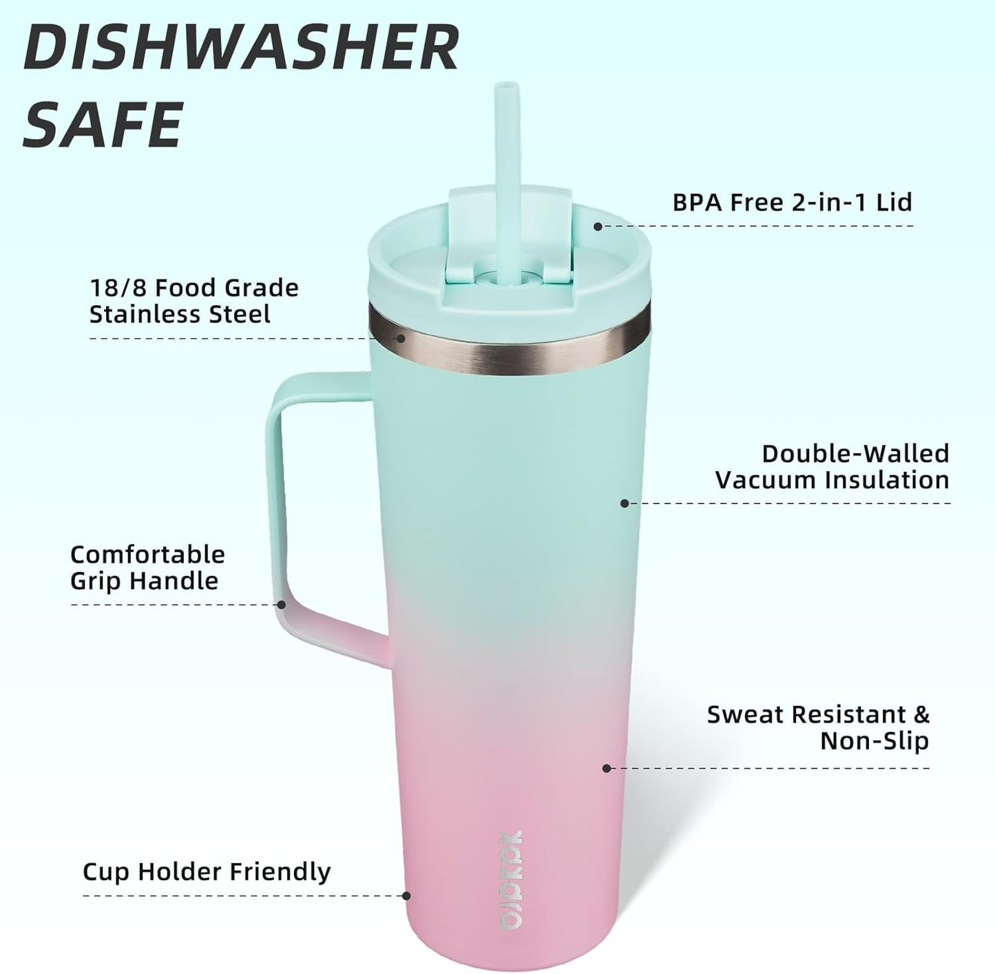 BJPKPK Insulated Tumbler with Handle, 18oz Insulated Tumblers with Lid and Straw, Stainless Steel Metal Water Bottles, Coffee Travel Mugs, Cups, Marshmallow