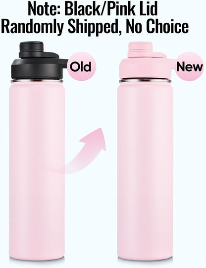 Fijinhom 24 oz Insulated Water Bottle with Handle, 304 Stainless Steel Water Bottles with Wide Mouth, Double Wall Vacuum Sports Water Bottle, BPA Free, Keep Cold and Hot, Black | with Handle