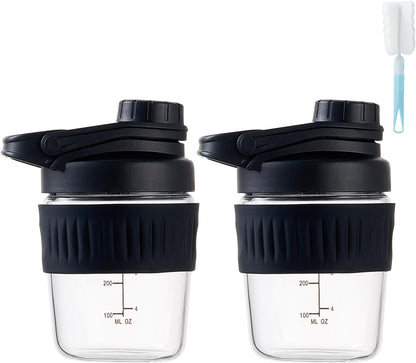 16oz Glass Shaker Bottle for Protein, Small Borosilicate Glass Protein Powder Leak-Proof Shaker Cup Mixes with 304 Blending Ball(16oz,Black)