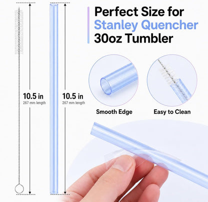 Joshey 12 Inch Tritan Replacement Straws for Stanley 40oz Tumbler - 6 Pack Reusable Long Straws with Cleaning Brush, Fits 30oz & 40oz Stanley Cup Accessories, BPA-Free (6 Colors)