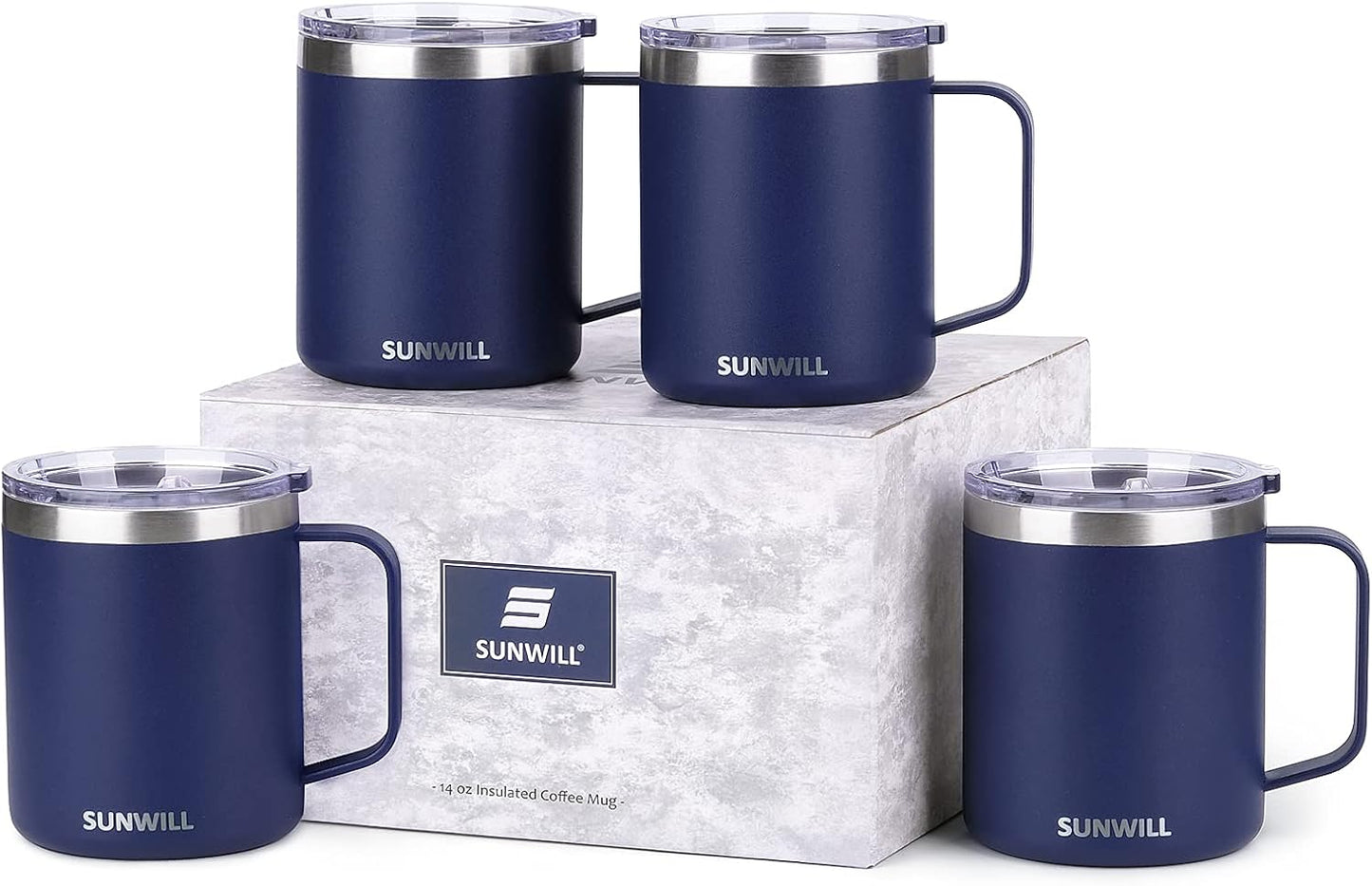SUNWILL Travel Coffee Mug with Lid, Insulated Tumbler with Handle, 14 oz Stainless Steel Cup for Ice, Water, Tea, Rose Gold