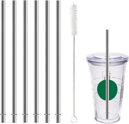 10.5 Inch Stainless Steel Straws Replacement for Starbucks Cold Cup Venti 24 oz, 6 PCS Straight Reusable Metal Straw with Cleaning Brush, 10.5" X 0.31" Compatible with Starbucks Tumblers
