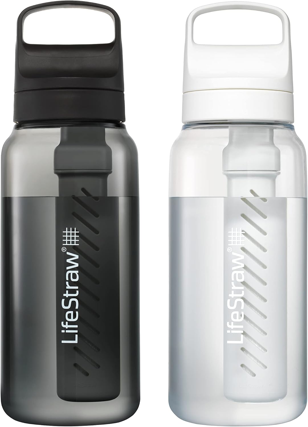 LifeStraw Go Series – BPA-Free Water Filter Bottle for Travel and Everyday use removes Bacteria, parasites and microplastics, Improves Taste, 22oz; Clear