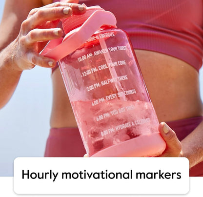 Takeya Motivational Water Bottle with Straw Lid and Time Marker (64 oz, Vivacity Purple) - Leakproof, BPA Free Water Bottle for Daily Intake Tracking
