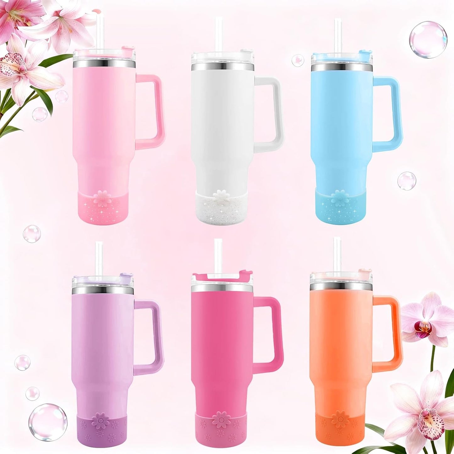 Hpbel Protective Silicone Boot for Stanley Cup Accessories Compatible with Stanley Cup Boot 40/30z and More Bottles with 2.95in Bottom for Water Bottle Flower Tumbler Accessories
