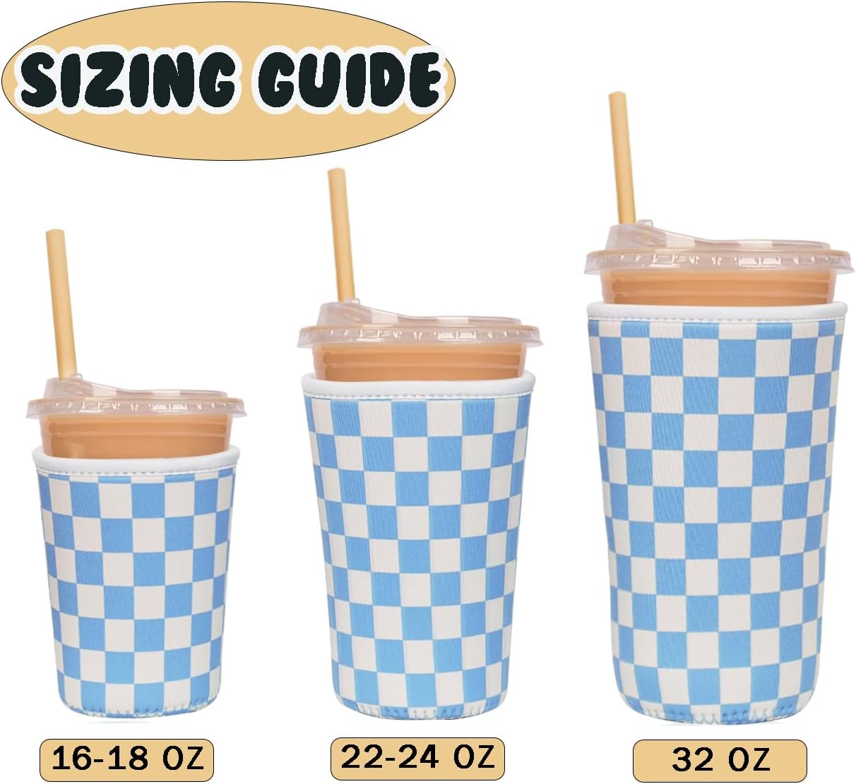 Reusable Insulated Neoprene Iced Coffee Cup Sleeve, Durable Drink Sleeve for Cold Beverages, Beverage Holder for Iced Coffee, Floral Checkers
