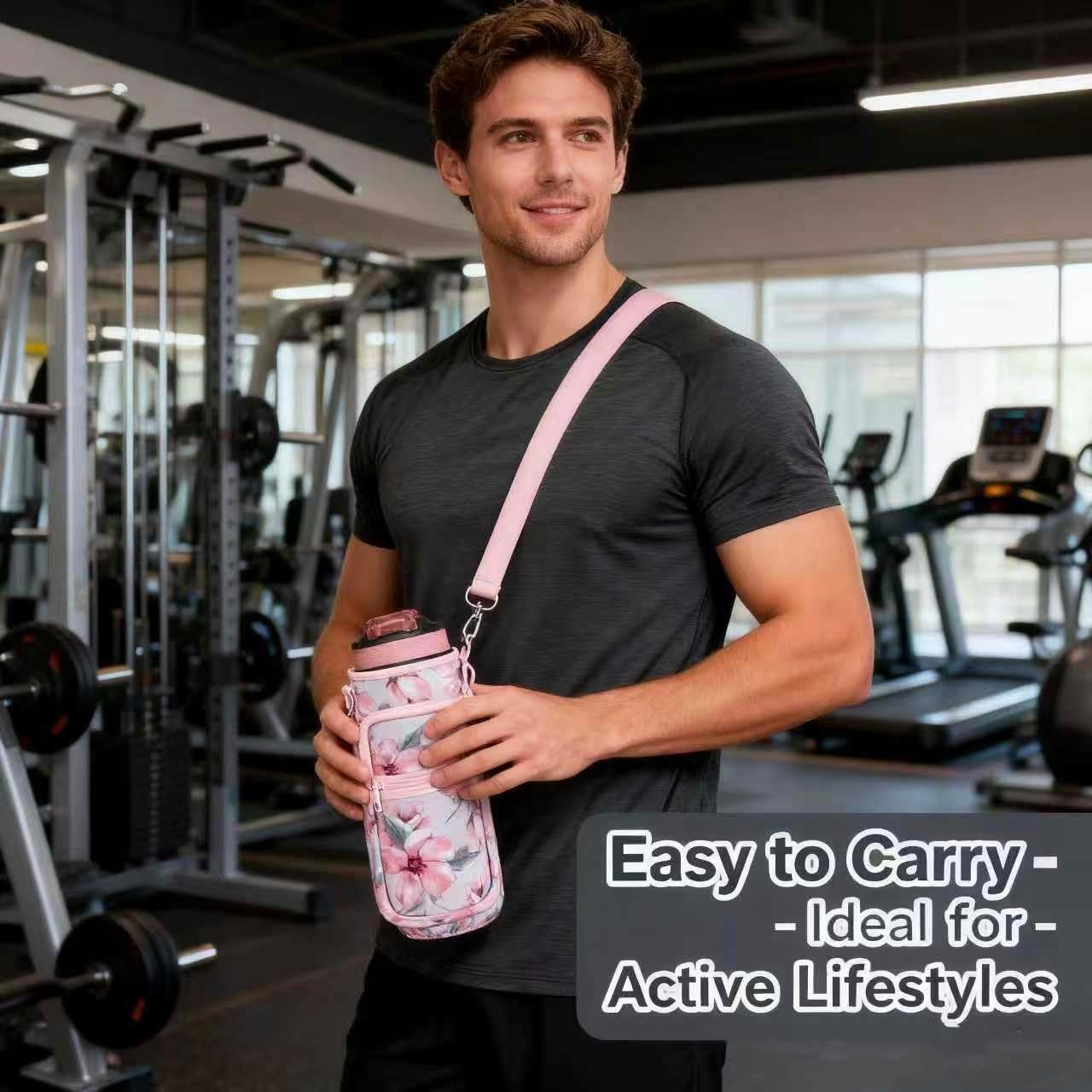 Water Bottle Holder with Strap, Insulated Crossbody Sling Bag, Carrier with Phone Pocket for Walking Hiking Camping Fishing