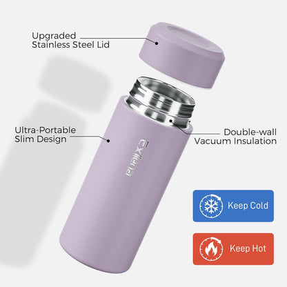 【Upgraded】Exllena Small Insulated Water Bottle 12 oz/350ml– Mini Insulated Water Bottle for Hot & Cold Drinks, Perfect Small Water Bottle for Travel, Purse...(Greyish Blue)