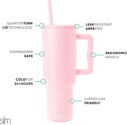 Simple Modern 40 oz Trek Tumbler with Handle and Straw Lid | Cup Holder Friendly Insulated Stainless Steel Travel Mug | Sea Glass Sage - Colors B