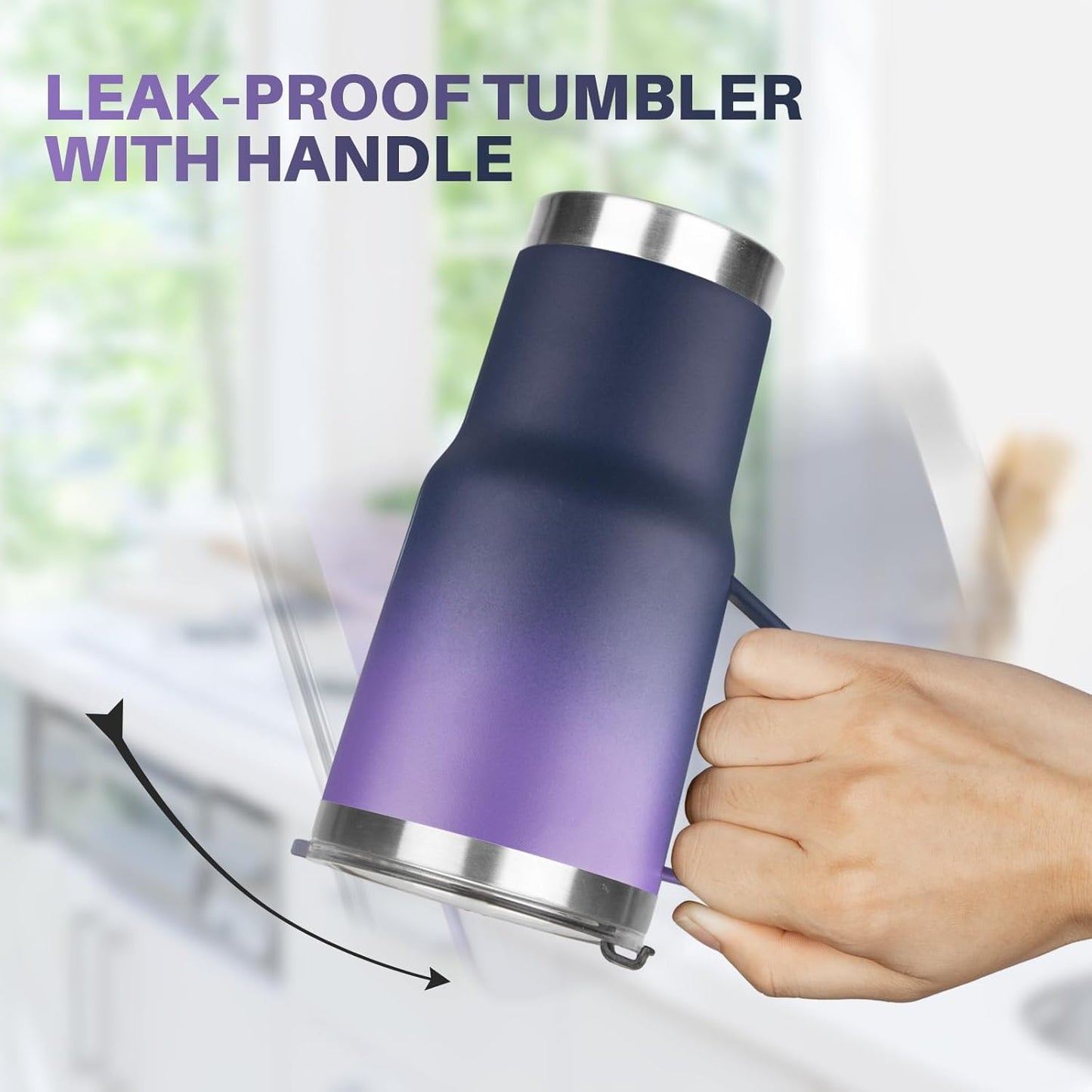 20 oz Tumbler with Handle, Stainless Steel Insulated Tumbler with Lid and Straw, Double Wall Vacuum Coffee Mug Tumbler, Insulated Coffee Thermal Cup for Cold and Hot (Light Purple)