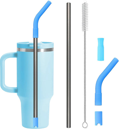 Reusable Stainless Steel Straws Set 6 PCS with 6 Silicone Tips, 2 Straw Brush, 1 Storage Case, Different Sizes of Metal Straws Reusable, Suitable for 14, 20, 30 oz Cups Tumbler, for Hot/Cold Drinks