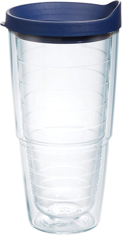Tervis Clear & Colorful Lidded Made in USA Double Walled Insulated Tumbler Travel Cup Keeps Drinks Cold & Hot, 24oz, Black Lid, 1 Count (Pack of 1)