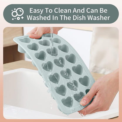 Heart Shape Ice Cube Tray, 21 Holes Silicone Ice Cube Mold with Removable Lid Flexible for Whiskey Cocktail Chocolate