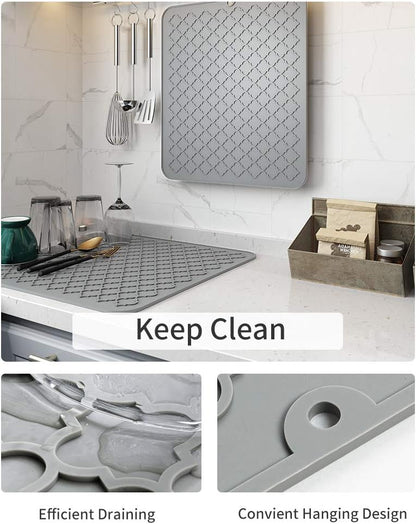 AMOAMI-Dish Drying Mats for Kitchen Counter-Silicone Dish Drying Mat-Kitchen Dish Drying Pad Heat Resistant Mat-Kitchen Gadgets Kitchen Accessories Kitchen Small Appliances(12" x 16", BLACK)