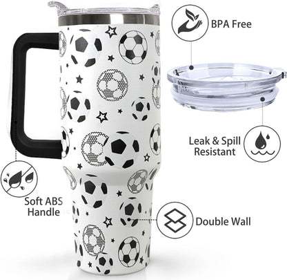 Ceovfoi 40 oz Pickleball Coffee Mug Vacuum Insulated Travel Tumbler with Handle, Lid & Straw - Perfect Pickleball Gifts for Players, Coaches, Lovers | Pickleball Accessories
