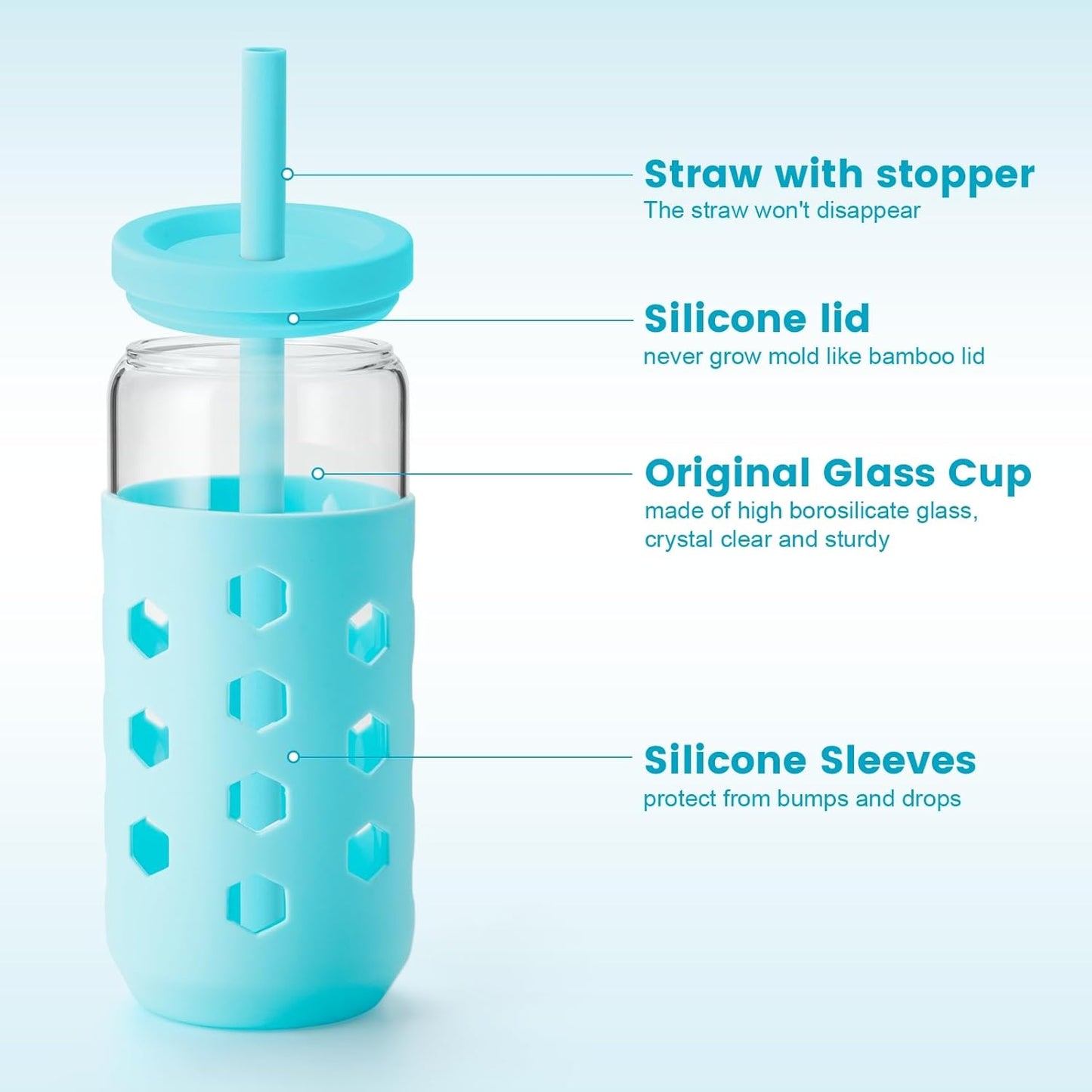Mrsdry Glass Cups with Lids and Straws (4 Pcs), 16oz Drinking Glasses Set with Silicone Sleeves for Coffee Bar Accessories Iced Coffee Cups with Lids, Glass Tumbler Reusable for Gifts