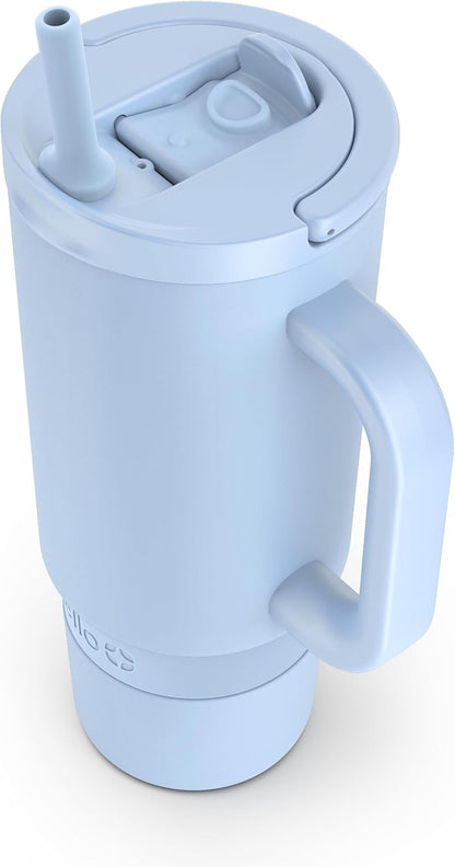 Ello Port 40oz Tumbler with Carry Loop & Integrated Handle, Vacuum Insulated Stainless Steel Reusable Water Bottle, Travel Mug with Leak Proof Lid & Straw, Perfect for Iced Coffee & Tea, White