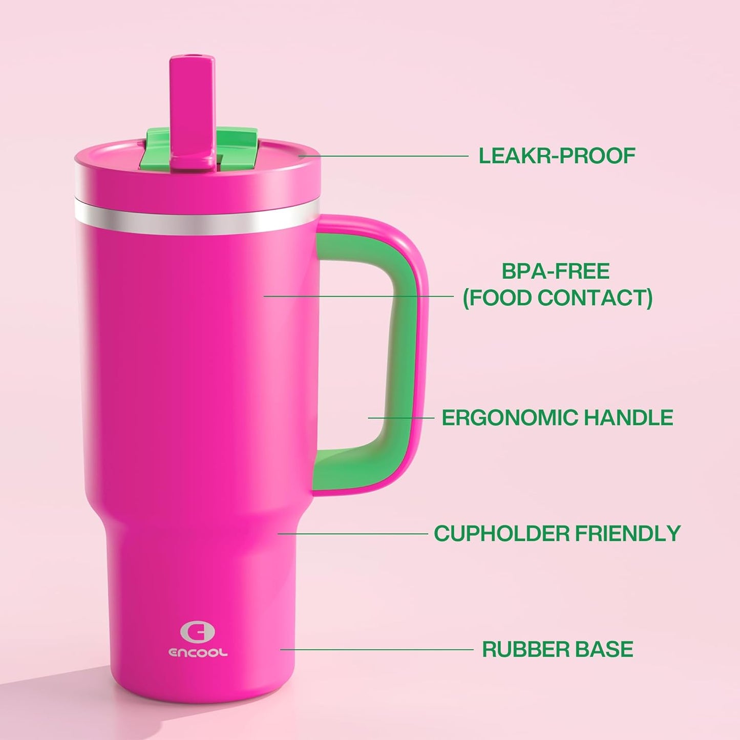 40 oz Tumbler with Handle and Straw: Stainless Steel Insulated Tumbler Keeps Cold for 24 Hours, Leakproof Travel Cup Fits in Cup Holder and BPA-Free, Cotton Candy