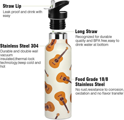 Pickleball Sport Water Bottle with Straw, Vacuum Insulated Stainless Steel Thermal Drinking Travel Mug Cups For Gym Fitness Camping-20oz/600ml
