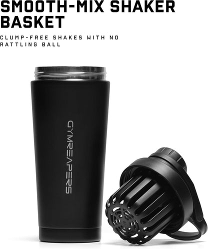 Gymreapers Stainless Steel Protein Shaker Bottle - Double Wall Insulated, Leak Proof, BPA-Free Metal Vacuum Blender Cup For Gym, Sports, Pre & Post-Workout Cold Hydration - 26 OZ (Black)