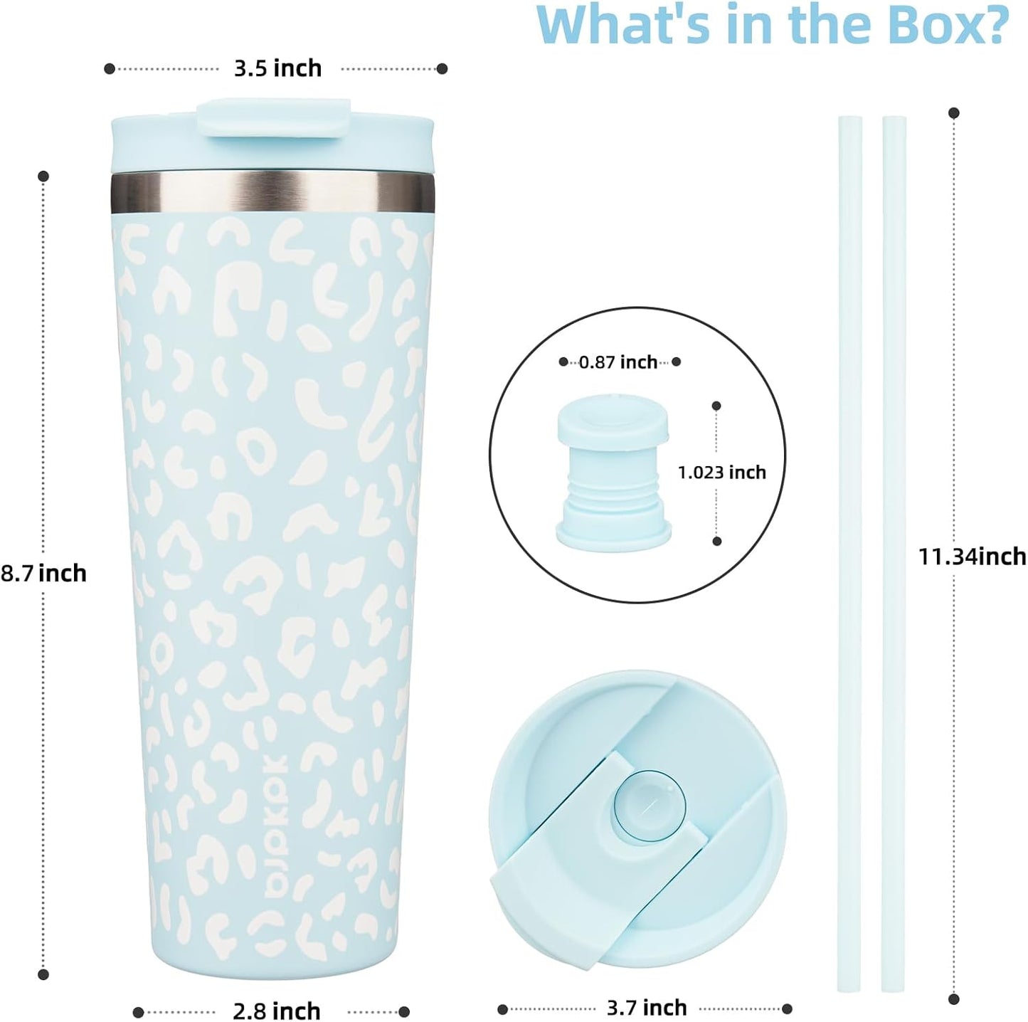 BJPKPK 22oz Insulated Tumbler With lid And Straw Stainless Steel Tumblers Travel Coffee Mug Reusable Thermal Cup,Sky