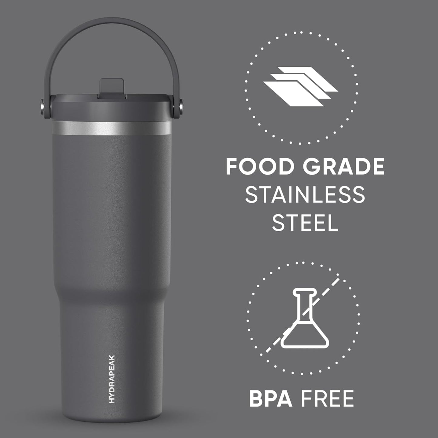 Hydrapeak Nomad 32oz Insulated Stainless Steel Travel Tumbler with Handle & Straw Lid, Leakproof, Cupholder Friendly, Keeps Drinks Cold 24 Hours, Reusable Bottle for Daily Hydration (Pale Sage)