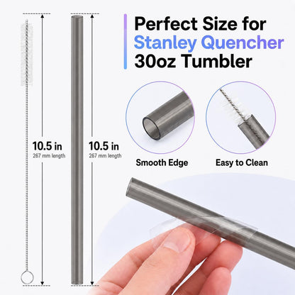 Joshey 12 Inch Tritan Replacement Straws for Stanley 40oz Tumbler - 6 Pack Reusable Long Straws with Cleaning Brush, Fits 30oz & 40oz Stanley Cup Accessories, BPA-Free (6 Colors)