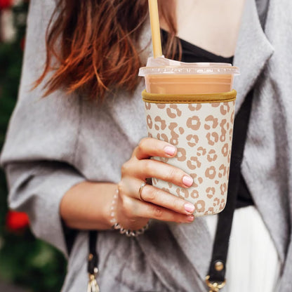 Reusable Insulated Neoprene Iced Coffee Cup Sleeve, Durable Drink Sleeve for Cold Beverages, Beverage Holder for Iced Coffee, Floral Checkers