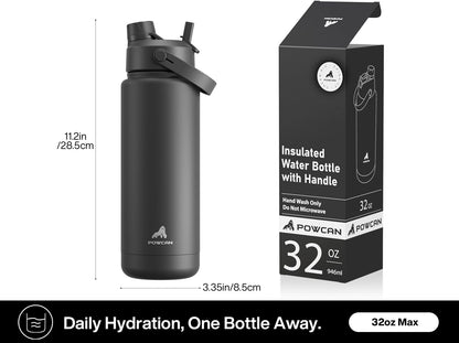 POWCAN 26 oz Insulated Water Bottle with 2-in-1 Straw and Spout Lid, Keep Cold 24H, Leak-Proof, Fits in Car Cup Holder, Stainless Steel Water Bottle for Sports, Travel, and School (Mint)