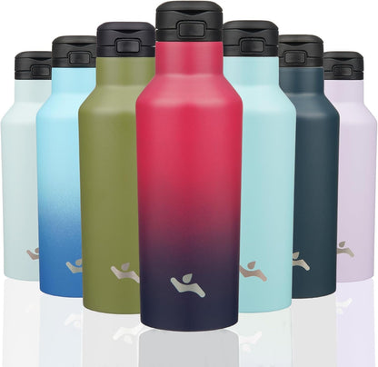 Konokyo Insulated Water Bottle with Straw,25 OZ Double Wall Vacuum Stainless Steel Water Flask with 2 Lids,Black
