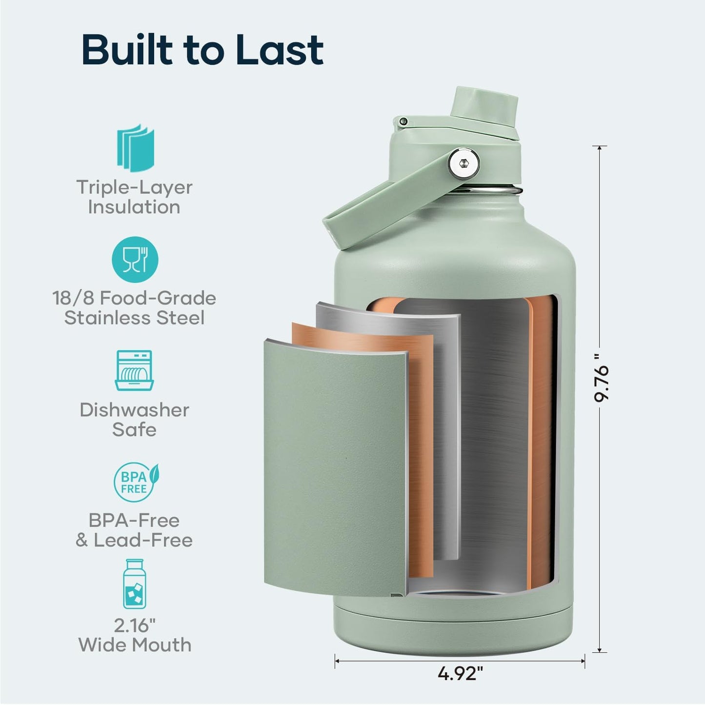 BUZIO 40oz Insulated Water Bottle, Triple Wall Vacuum Stainless Steel Water Flask with 2 lids, Lead-Free BPA-Free Straw Lid Sports Canteen Jug, Cold 48H & Hot 24H- Black - Colors A