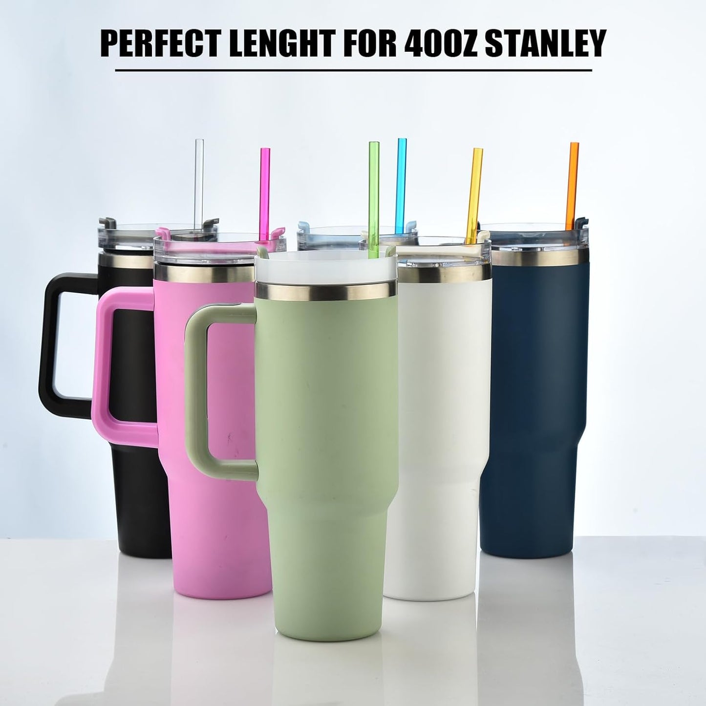 ALINK 10.5 in Long Reusable Plastic Straws with Brush, Tritan Hard Plastic Tumbler Straws, 10 Rainbow Colored Replacement Straw for 16 OZ 20 OZ 30 OZ Stanley, YETI, Starbucks Tumblers, Mason Jars
