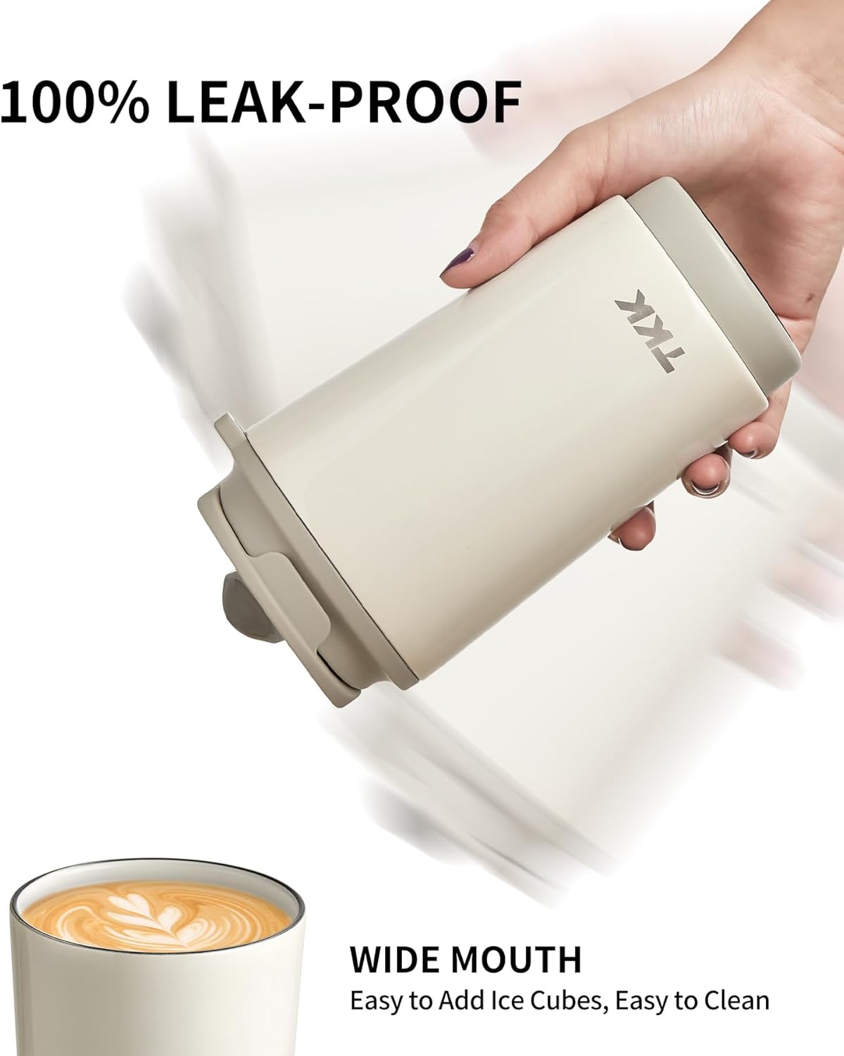 TKK Coffee Cup with Ceramic Coating - 14oz Insulated Stainless Steel Travel Mug, Leak-Proof Tumblers with Straw for Hot/Cold Beverages, Easy Wide Mouth Cleaning, White