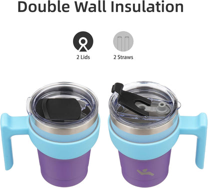 Konokyo 20 oz Tumbler with Handle and 2 Straw 2 Lid, Insulated Water Bottle Stainless Steel Vacuum Cup Reusable Travel Mug,Black