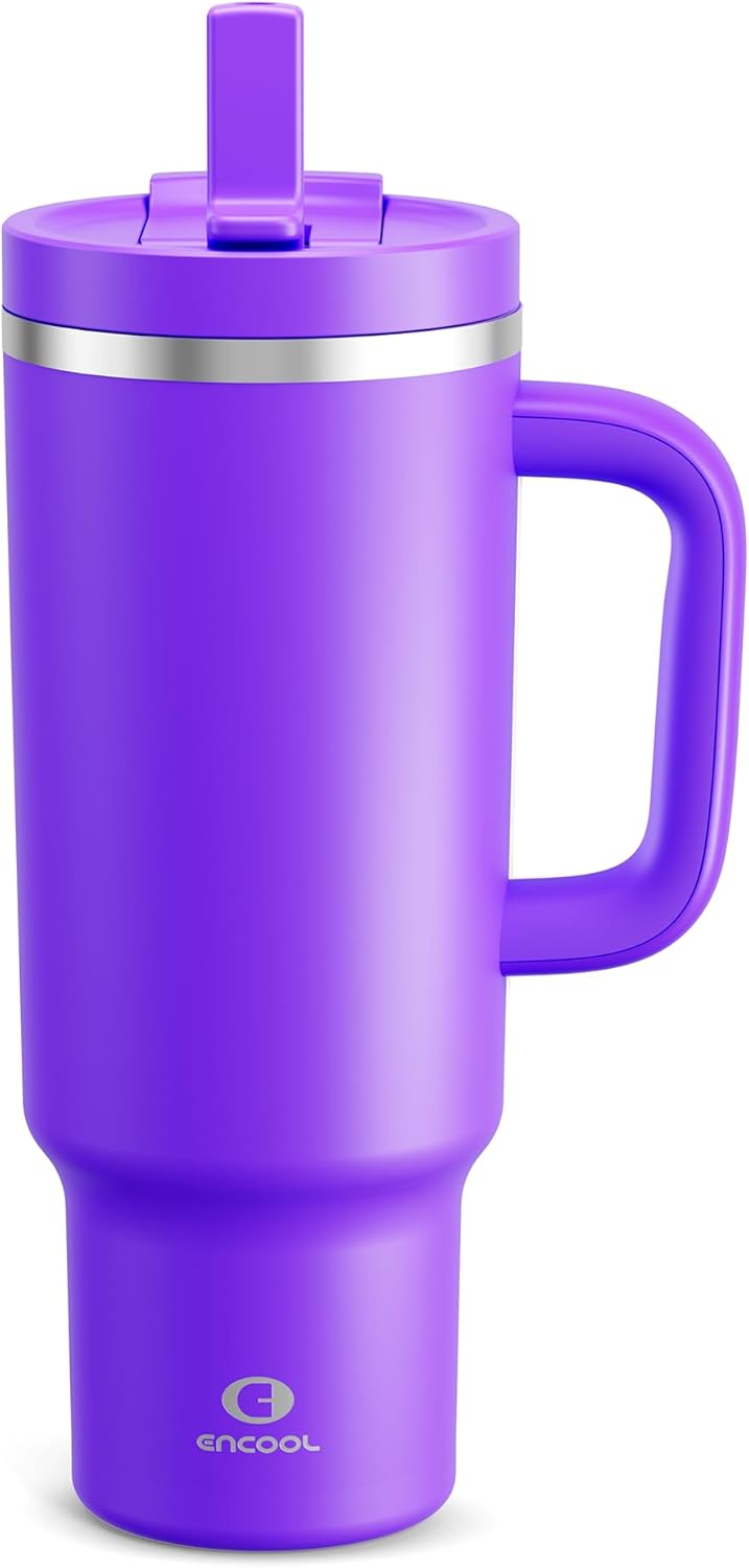 40 oz Tumbler with Handle and Straw: Stainless Steel Insulated Tumbler Keeps Cold for 24 Hours, Leakproof Travel Cup Fits in Cup Holder and BPA-Free, Cotton Candy